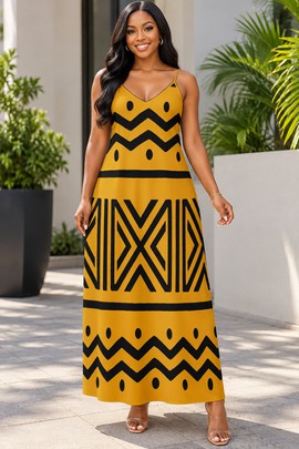 Robe longue élégante pour femme à col en V et imprimé zèbre Safari | Robe longue à imprimé zèbre | Bynelo