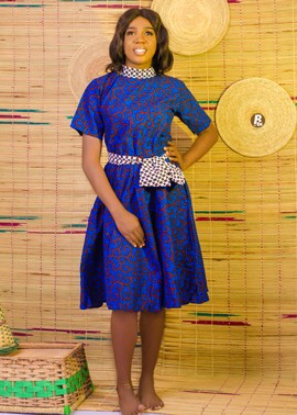 Colourful Ankara Flared Dress With combination and Belt| Ankara Gown | Gifts For Her| Office Wear