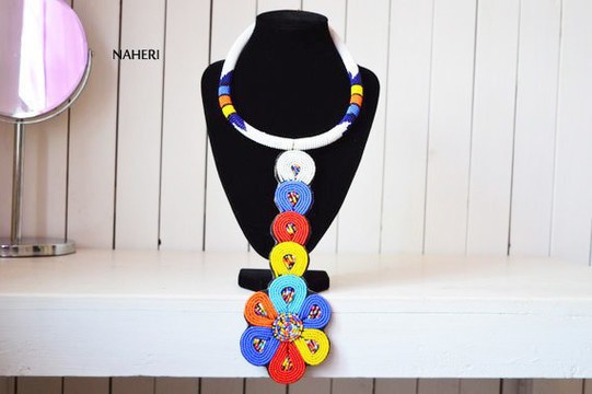 African Beaded Maasai White Necklace | Zulu Beaded Necklace | Tiered &amp; Tribal