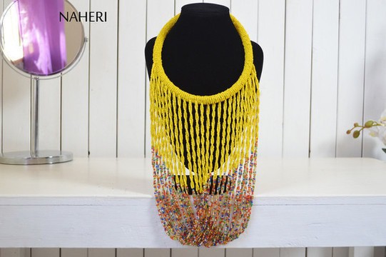 African handmade beaded necklace | Yellow tribal neck piece | African Jewelry | Gift for her