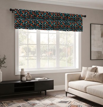 Colorful Vintage Bogolan Curtain Valance | African Mudcloth Window Treatment | Bynelo
