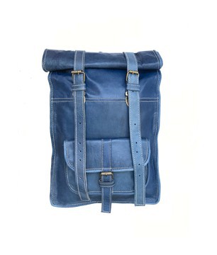 Blue leather backpack