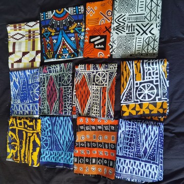 Lot 12 Coupons Tissus pagne Ndop Cameroun en coton léger 45x60