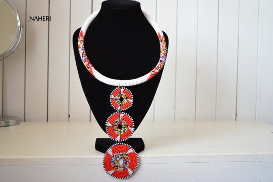 African Inspired Beaded Necklace | Zulu Beaded White Necklace | Tiered &amp; Tribal