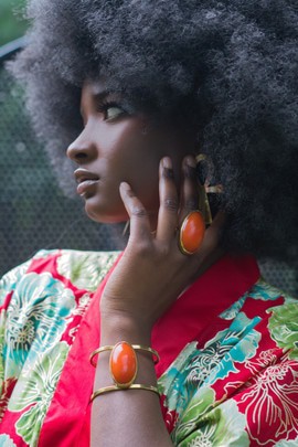 Cuff bracelet &amp; ring set “Orange Amber”