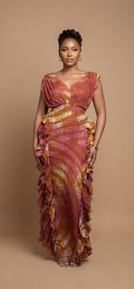 Robe longue à volants en batik