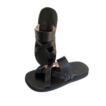 Sandale en cuir véritable Noir fait main mode homme