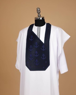 A White, anchor embrodery details agbada