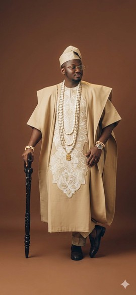 Distinguished Beige Embroidered Agbada Ensemble