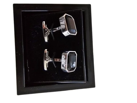 Black Rectangular Silver-Edged Cufflinks