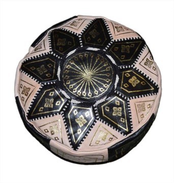 Grand pouf en vrai cuir Naturel  Noir