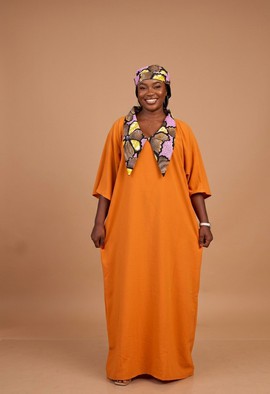 Ankara-Trimmed Crepe Kaftan Set