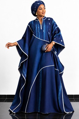 Robe boubou africaine de luxe – Caftan bleu marine élégant