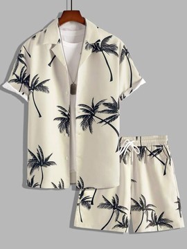 Men's Cream Palm Tree Print Short Sleeve Shirt and Shorts Set – Tropical Hawaiian Beach Co-Ord