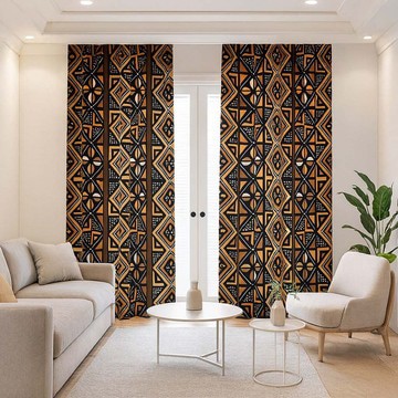 Mudcloth Brown Blackout Curtain African Print (Two-Piece) LARGER SIZES AVAILABLE