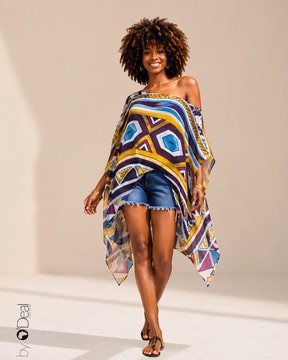 Mini kimono dress / asymmetrical tunic / chiffon beach square