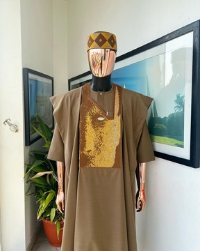 An tortilla Brown, Night walker embroidery details agbada