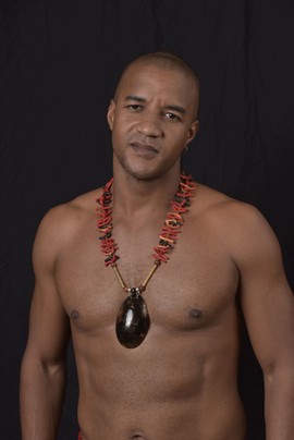 MANLY19-13: MEN'S NECKLACE / CALABASSE WITH BEADS HAND-MADE RED BEADS
