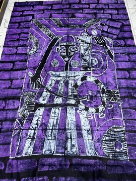 Batik Adire avec art dessiné à la main (violet/blanc/noir)