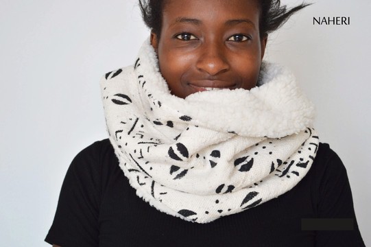 African infinity scarf mudcloth snood black and white