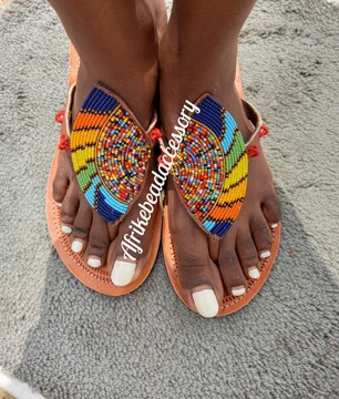 Sandales africaines, sandales Massaï, sandales en cuir, chaussures d'été, sandales perlées,