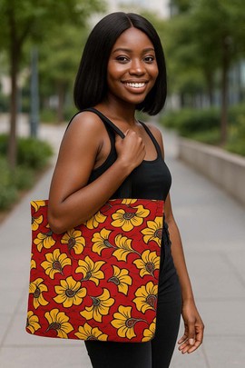 African Wax Tote Bag Flower Pattern | Afrocentric Fashion | Large Capacity
