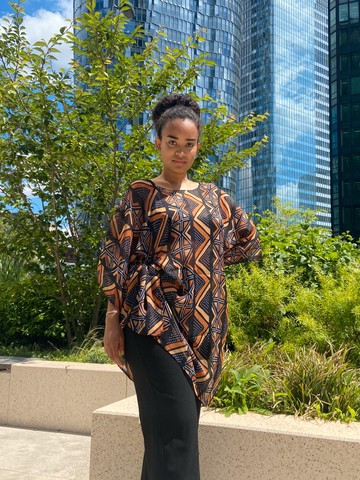 Flowing tunic/mini dress Bogolan printed muslin