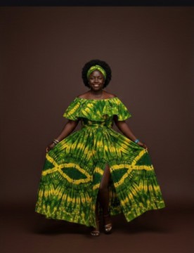 Vibrant African Print Maxi Dress with Matching Headband