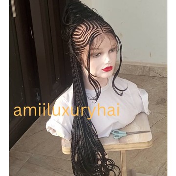 Braid wig, LUXURY silk braids with French curls, knotless box braids, wigs for black women,