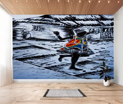 African Sticker Wall Art Scenery Playful Child