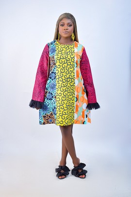 African Ankara Wax shift dress(yellow/peach/Magenta/black)