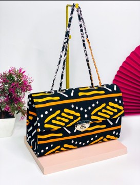 Ankara Structured bag(yellow/black/white)