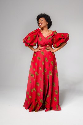 ANAN RED OFF SHOULDER MAXI DRESS