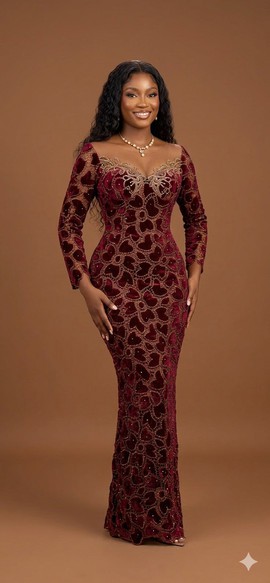 Velvet and Lace Patterned Gown