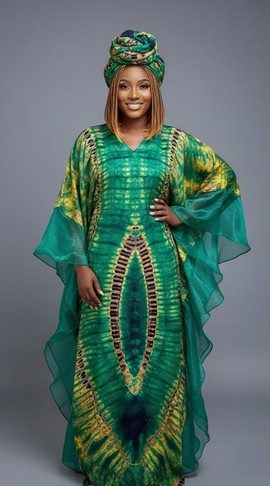 Stunning  Tie-Dye Kaftan Dress with Sheer Overlay – Effortlessly Stylish