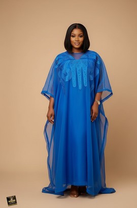 Robe Bubu longue en organza bleu