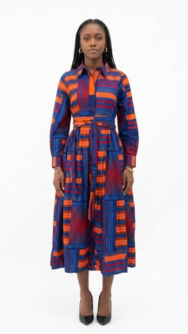 Orange Multicolor Print Shirt Dress