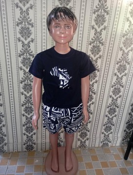 Handmade African Kids Summer Set, Cotton T-Shirt with Africa Motif &amp; Monochrome Ankara Shorts