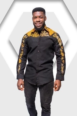 Black Long Sleeve Shirt with Ankara Mix, Ankara Shirt, Mens Clothing, Mens Wear, Mens Shirt