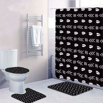 (4 Piece) - Cowrie Afro Bathroom Set African Pattern Black (MORE SIZES AVAILABLE)