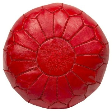 Large pouffe in real Red Natural leather