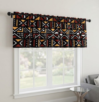 Multicolored Earth Tone Mudcloth Curtain Valance | African Bogolan Window Treatment | Bynelo