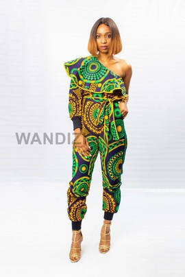 African Print One Shoulder Jumpsuit with Jogger bands, Ankara Jumpsuit, Jumpsuit, Womens Clothing