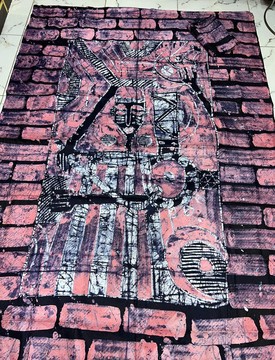 Adire soft cotton with hand drawn Graffiti (Pink)