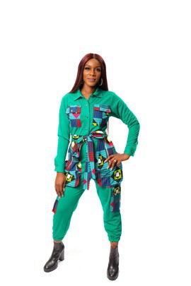 Jersey Jumpsuit with Ankara Patch work, Ankara Jumpsuit, Wandizi Womens Jumpsuit