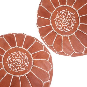 Ensemble de deux pouf en vrai cuir Naturel Marron