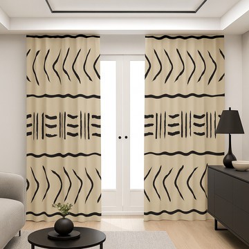 Beige Off White Blackout Curtain African Print (Two-Piece) LARGER SIZES AVAILABLE