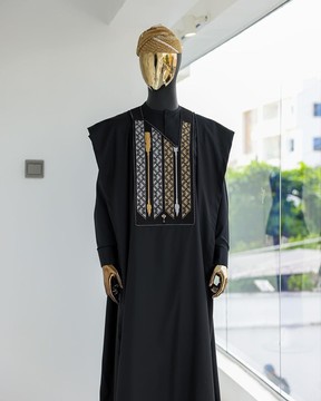 A Charcoal black, inverted arrow and layered square embroidery agbada