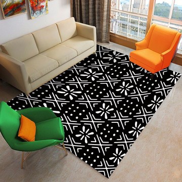 Black Printed Rug Tribal Pattern Carpet Bògòlanfini (LARGER SIZES AVAILABLE)