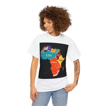 African Elegance: Women's White T-Shirt Featuring Intricate Map Design